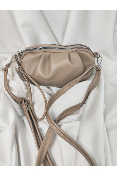 Leaf Accessory Cream Drawstring Soft Leather Crossbody Bag