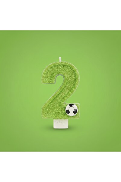 Miki & Miki Yeşil Simli Pasta Mumu Doğum günü mum 2 yaş Futbol Konsept