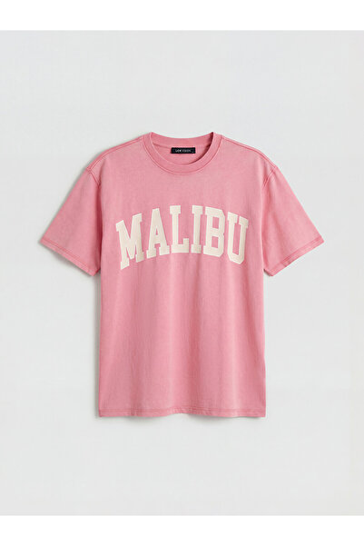 LC Waikiki Pink Malibu Printed Oversize Women's T-Shirt