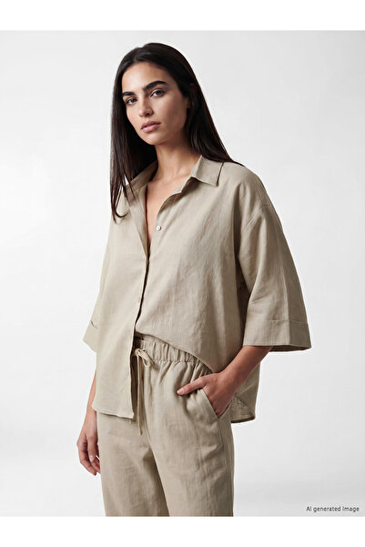 LC Waikiki Rmz Gi̇yi̇m Farkiyla Linen Blend Loose Fit Women's Shirt