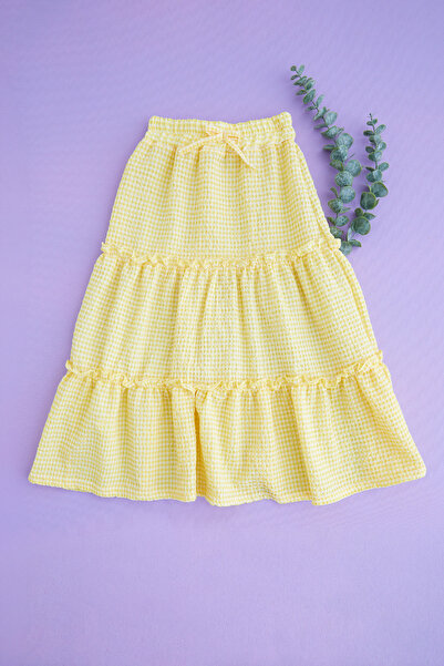 Fulla Moda Gingham Patterned Seersucker Fabric Girls' Skirt