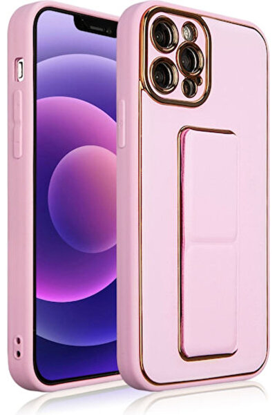 Hurtel Kickstand Back Cover Synthetic Leather Pink (iPhone 12 / 12 Pro)