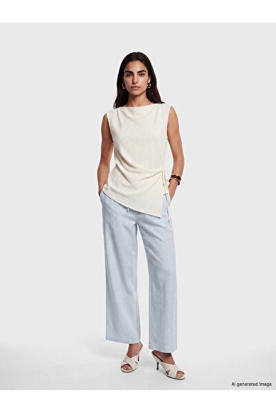LC Waikiki Blue Elastic Waist Linen Blend Women's Trousers