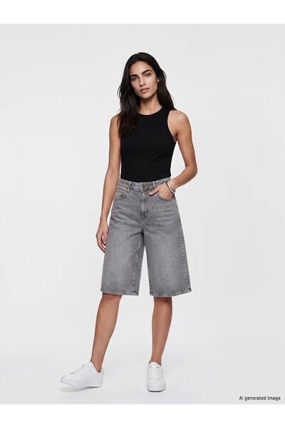 LC Waikiki Gray Bermuda Fit Women's Jean Shorts