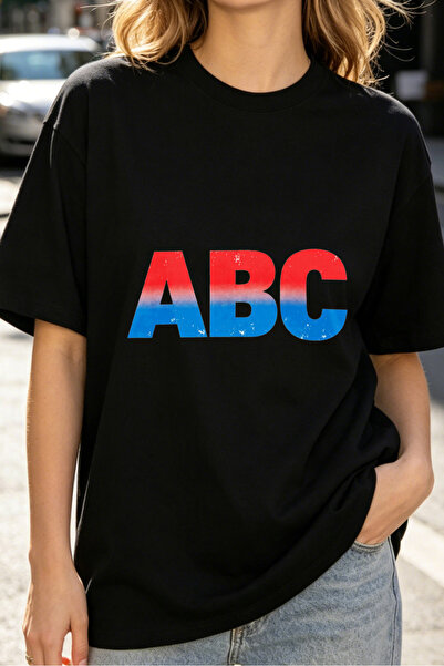 Fleck تي شيرتات نسائية بشعار ABC متدرج اللون، تصميم فضفاض بأسلوب الشارع العصري