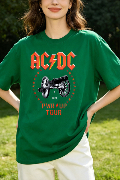 Fleck قمصان نسائية بتصميم AC DC PWR UP TOUR 2024 مع شعار الفرقة ورسومات المدف...