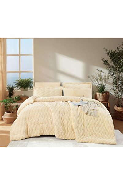 Alhabib bedding Davos Queen Fur Cream Bedspread Suitable for 200X150Cm Bed Nu...