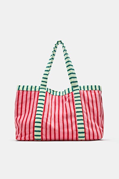 Pull & Bear Çizgili havlu kumaş shopper çanta
