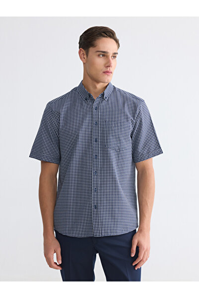 LC Waikiki Lacivert Regular Fit Ekose Poplin Erkek Gömlek