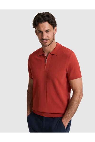 Pierre Cardin Kiremit Slim Fit Polo Collar Zippered Knitwear T-Shirt 50320793...