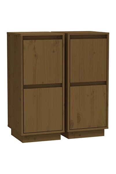 vidaxl Servante, 2 buc., maro miere, 31,5x34x75 cm, lemn masiv pin