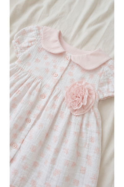Sabi Baby Girl Muslin Fabric Floral Printed Doll Collar Summer Dress