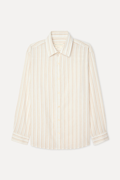 Mudo Men's Off-White Striped Regular Fit Long Sleeve Shirt