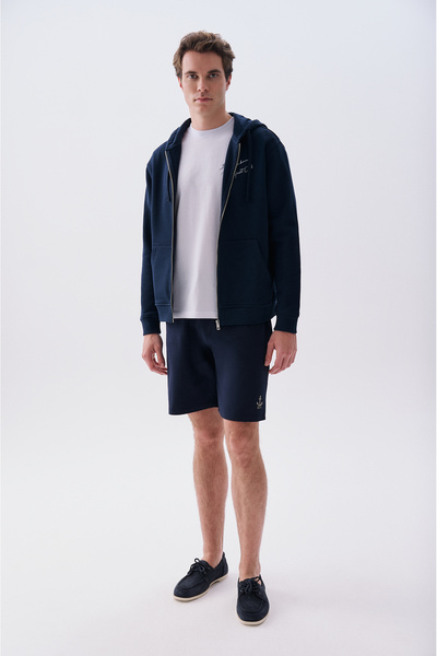 Mudo X Bozburun Yc Men's Navy Blue Embroidered Regular Fit Shorts