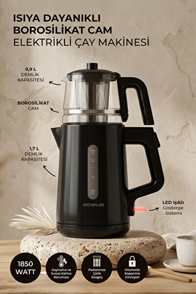 Kitchen Life Demzade Isıya Dayanıklı Borosilikat Cam Elektrikli Çay Makinesi ...