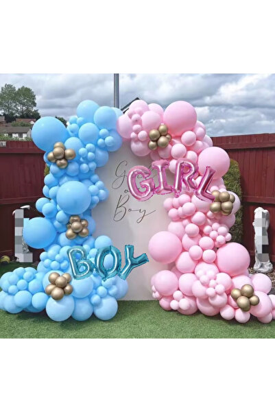 ML Set de 138 baloane macaron gender reveal cu lanț pentru petrecere dezvalui...