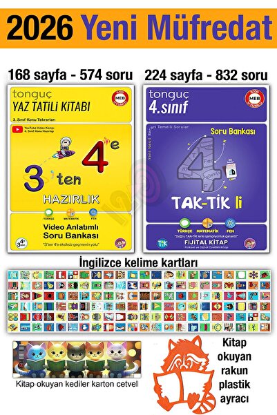 Tonguç Yayınları 3'ten 4'e Hazırlık Kitabı 2026 Yaz Tatili 4. Sınıf Taktikli ...
