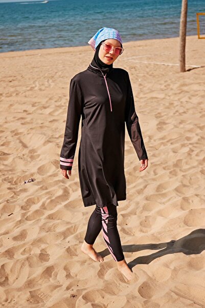 Marina Swimwear Full Covered Hijab Swimsuit Set Black Pink Set of 4 – M2330