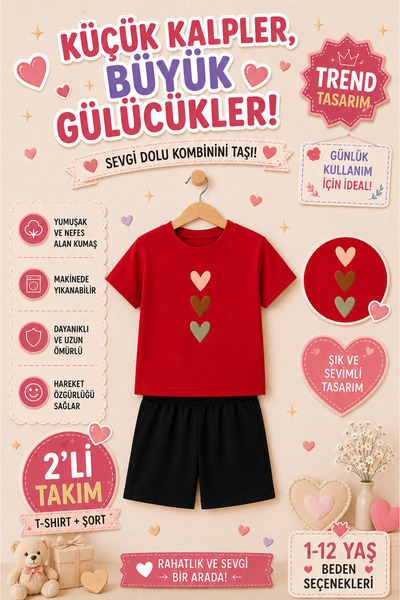 OVERMAX 🎀   Set pentru copii cu imprimeu cu inimioare drăguțe – Combinație d...
