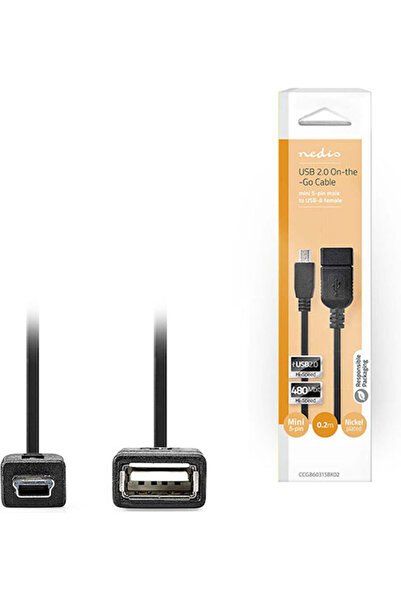 Nedis Μετατροπέας USB-A θηλυκό σε mini USB αρσενικό 1 τεμάχιο 0,20μ