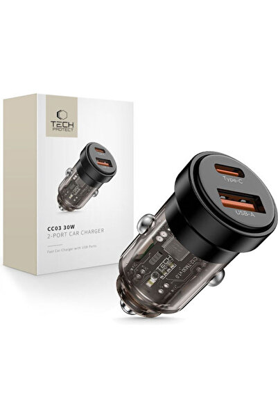 Tech-Protect Cc03 Φορτιστής Αυτοκινήτου με Θύρες: 1xUSB 1xType-C, Μαύρο Χρώμα