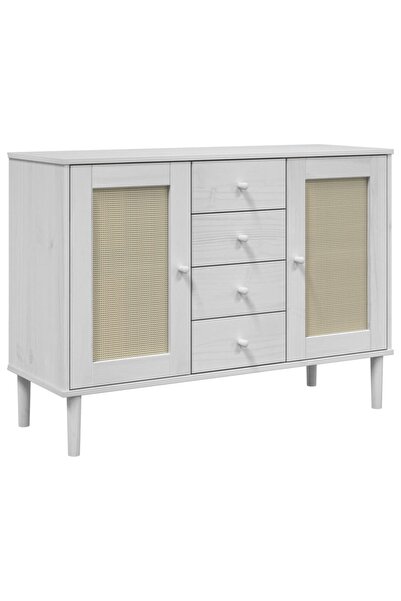 vidaxl Servantă SENJA, aspect ratan alb, 112x40x80 cm, lemn masiv pin