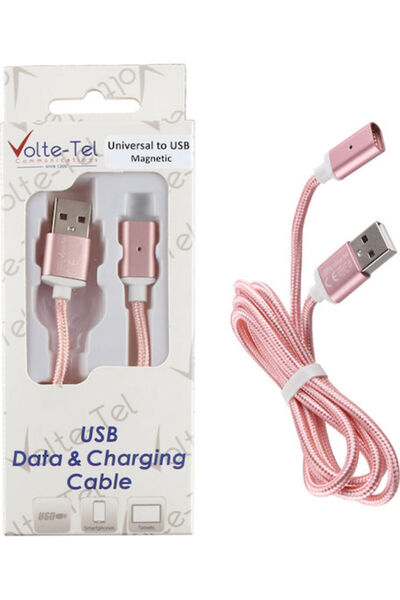 Other Volte-Tel Πλεκτό Μαγνητικό Καλώδιο USB 2.0 σε Micro USB Ροζ 1μ 1 Τεμάχιο