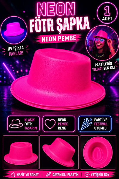 Tamsena Store Neon Pembe Plastik Fötr Şapka UV Parti Şapkası Festival Doğum G...