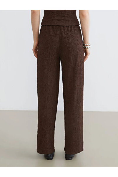 LC Waikiki Brown Textured Women's Trousers with Elastic Waist
