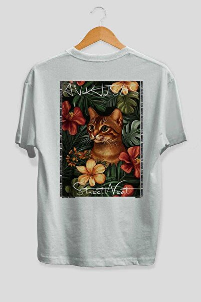 Ankhises 35 Cats for the Sake of Cats Printed White Oversize T-Shirt 100% Cot...
