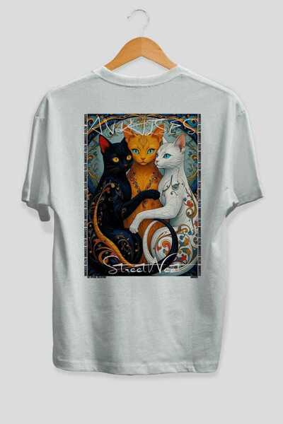 Ankhises 32 Cats for the Sake of Cat Love Printed White Oversize T-Shirt 100%...