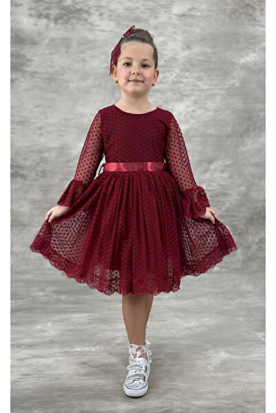 BİLGEN Style Girl's Speckled Patterned Lace Mid-Length Evening Dress