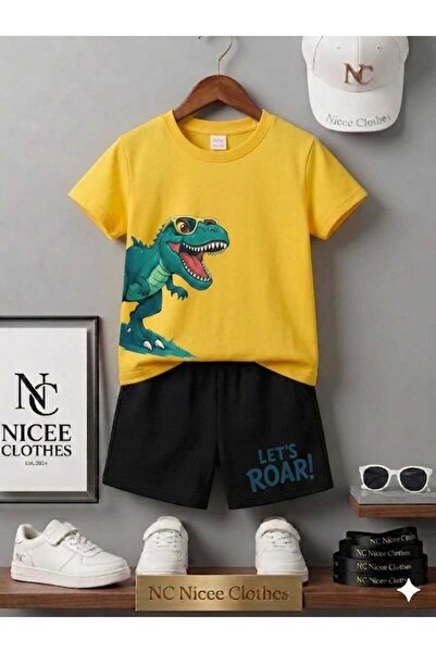 NC Nicee Clothes LETNJA DEČJA MAJICA I KRATKE HLAČE UNISEKS (SA ŠARA DINOZAUR...
