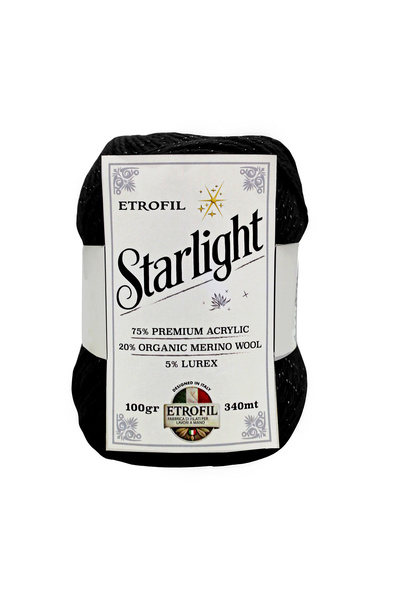 Etrofil Fir de tricotat Star Light Negru 75% Acril Premium 20% Lână Merino Or...