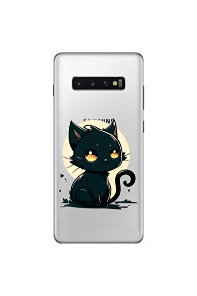 Other Samsung S10 Plus Black Cat Transparent Silicone TPU Θήκη