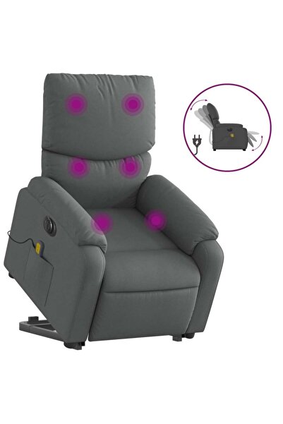 vidaxl Fotoliu electric masaj rabatabil cu ridicare, gri închis textil