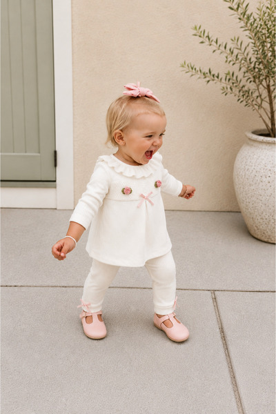 Elo Baby Girl Top and Bottom Set with Ruffled Collar and Rose Detail, 2-Piece...