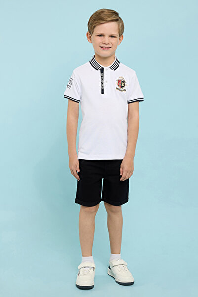 R&B Embroidery Detail Polo T-Shirt with Short Sleeves