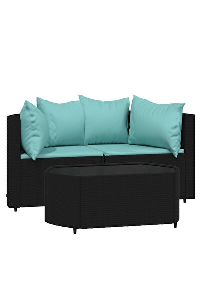 vidaxl Set mobilier de grădină cu perne, 3 piese, negru, poliratan