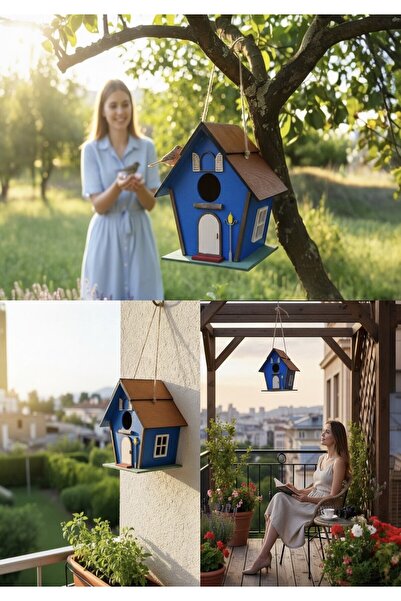 Brokoli Home El Yapımı Ahşap Kuş Yuvası Dekoratif Kuş Evi Bahçe Balkon Dekora...