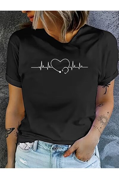 PAVRO Unisex Άνετο T-shirt με μικτό σχέδιο και στάμπα