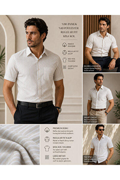 Daniel Bessi Kısa Kollu Çizgili Regular Fit %90 Pamuk %10 Polyester Cepli Kla...