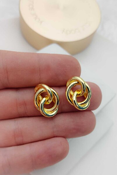KYOLA DESİGN 3 Ring Fixed Chain Women's Gold Earrings (2cm)
