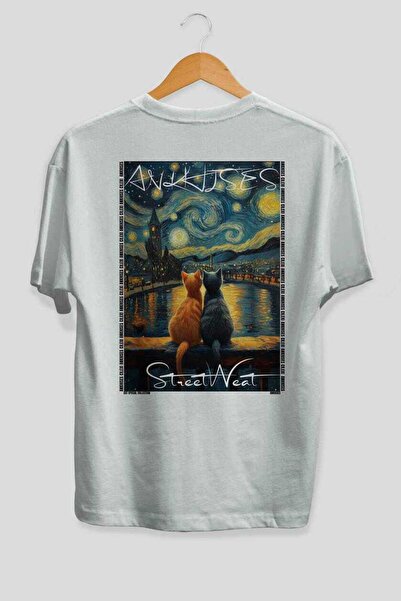 Ankhises For the Love of Cats 70 Cats Printed White Oversize T-Shirt 100% Cot...