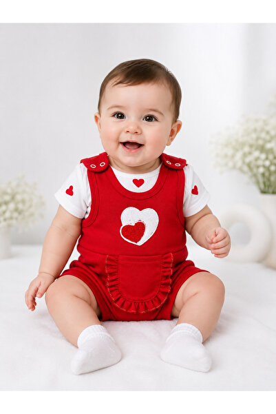 Uğur bebe Baby Girl 3-Piece Red Heart Romper Set 100% Cotton Snap-On Bodysuit...
