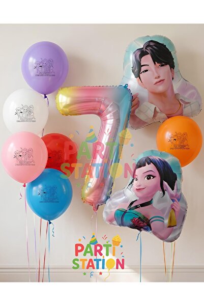 Parti Station K-Pop Demon Hunters 7 Years Old Balloon Set Double Sided 9 Piec...