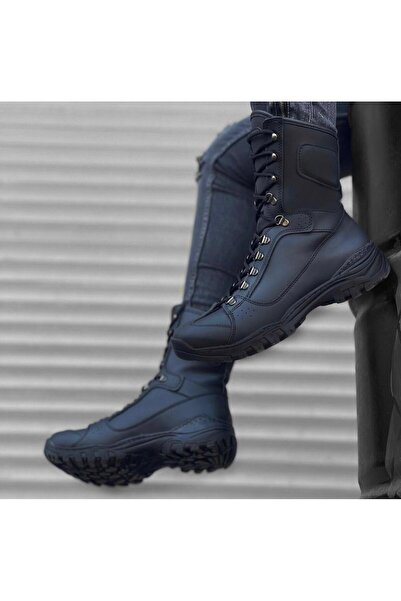 MirgeShoes Siyah Bağcıklı Erkek Outdoor Combat Bot Cilt Yüksek Kalın Taban MR...