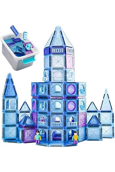 Generic 128-piece magnetic building block set with storage box from ICVV - st...