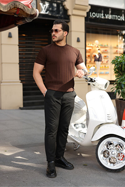 viyamen Men's Crew Neck Striped Knitwear T-Shirt