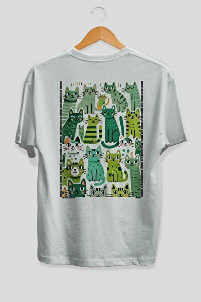 Ankhises For the Love of Cats 92 Cat Printed White Oversize T-Shirt 100% Cott...